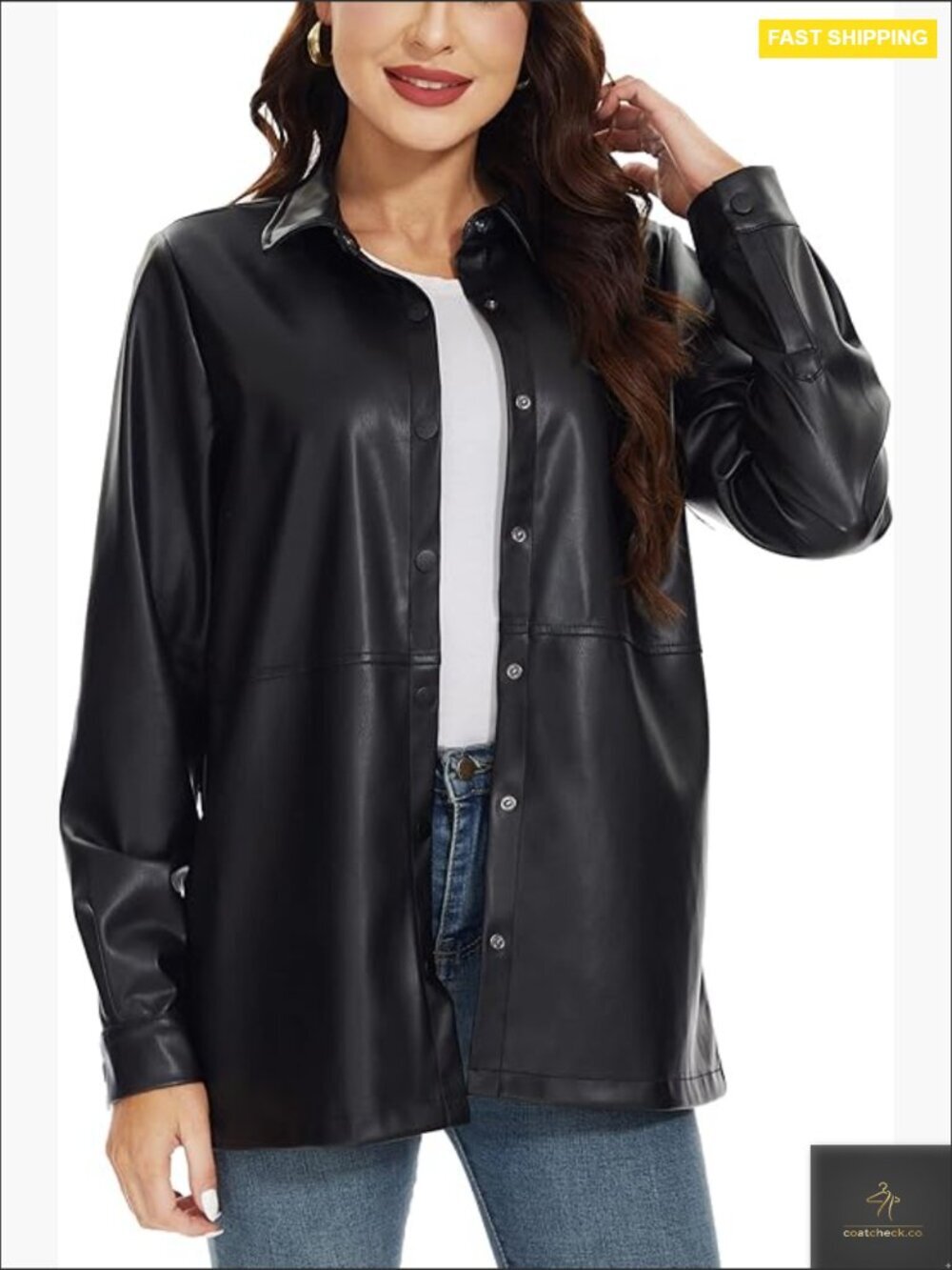 Faux Leather Shacket Moto Biker Blazer Loose Fit Button Casual Jacket Plus Size